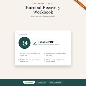 Burnout Recovery Workbook, 34-Page Fillable PDF for a Low-Energy Reset image 2