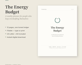Energy Budget Planner, 12-Page Weekly Pacing & Energy Tracker, Printable PDF