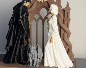 Knight and the Moth Inspired Decor, Gothic Fantasy Sculpture, Dark Academia Shelf Display, Fantasy Couple Figurine, 3D Printed Art