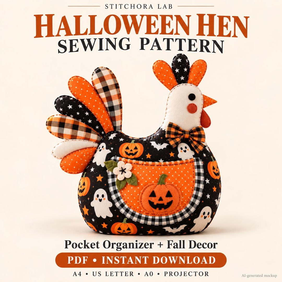 Halloween Hen Sewing Pattern | Stuffed Fabric Organizer (PDF Download ...