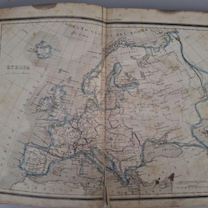 Antique World Atlas 1800s, 19th Century Maps, Hand Colored Engraved Maps, Antique Cartography Book, Europe America Africa Oceania
