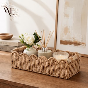 Handwoven Wicker Storage Basket, Rectangular Table Tray, Rustic Home Decor