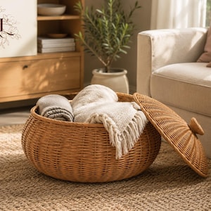 Runder aufbewahrungskorb aus rattan