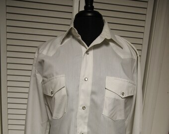 Vintage KARMAN Mens Black and White Embroidered Arrow Pearl Snap Western Shirt M L
