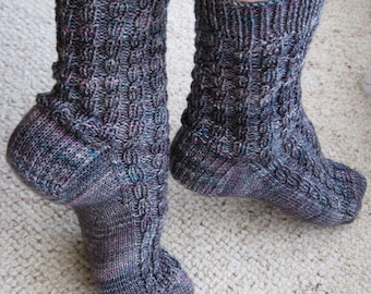 KNITTING PATTERN - Ribbed Faux Cable Socks (one size - Adult Medium) Digital Download PDF