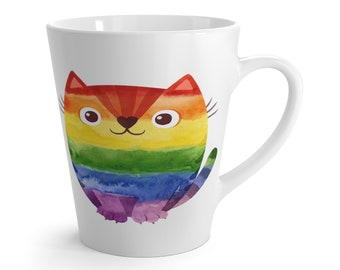 Rainbow Cat Latte Coffee Tea Mug Cup Glass LGBTQ Pride 12oz