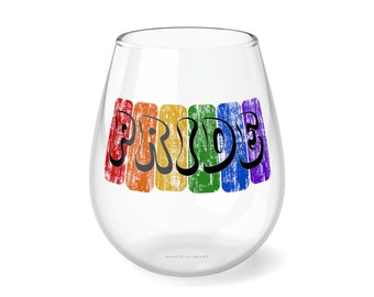 Rainbow PRIDE LGBTQ Pride Equality Stemless Wine Glass, 11.75oz