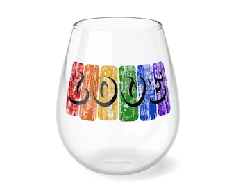 Rainbow Love LGBTQ Pride Equality Stemless Wine Glass, 11.75oz
