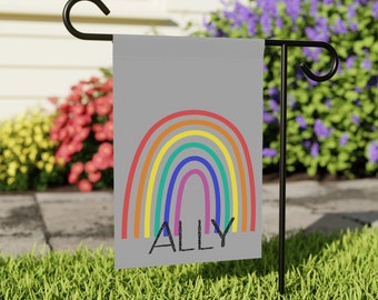Rainbow PRIDE ALLY Welcome LGBTQ Equality Garden House Flower Bed Yard Banner Flag