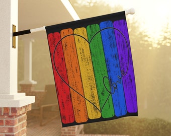 Rainbow Heart Love Welcome LGBTQ Pride Equality Garden House Flower Bed Yard Banner Flag
