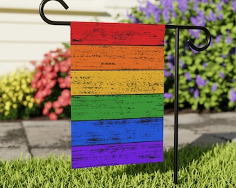 Distressed Rainbow PRIDE Welcome LGBTQ Equality Garden House Flower Bed Yard Banner Flag