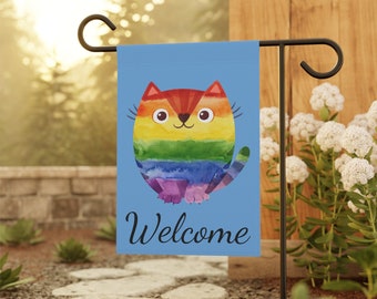 Rainbow Cat Welcome LGBTQ Pride Flower Bed Yard Garden & House Banner Flag