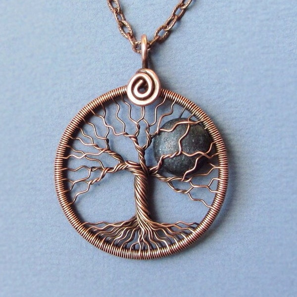 Necklace Moon eclipse copper tree of life Dark moon Halloween jewelry gift for him her father Unisex pendant 7 anniversary gift Full moon