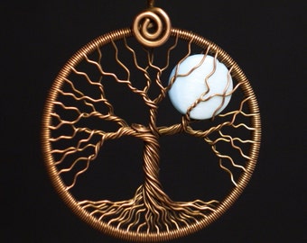 Blue moon necklace Christmas jewelry Tree of life pendant Full moon Copper and Mother of pearl shell anniversary Christmas gift for girl her