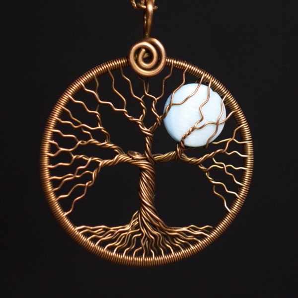 Collar de luna azul joyería de Navidad Colgante árbol de la vida Luna llena Cobre y Concha de nácar aniversario Regalo de cumpleaños para niña ella
