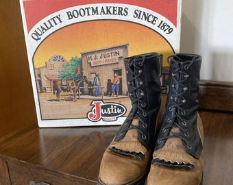 Justin Roper Kiltie Tan & Black Leather Western Boots Womens 6 Vintage Box