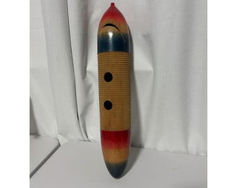 Vintage Mexican Wooden Guiro Latin Percussion Instrument Hand Painted 16"