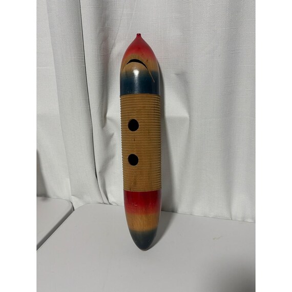 Vintage Mexican Wooden Guiro Latin Percussion Instrument Hand Painted 16"