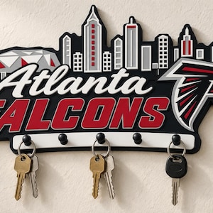Atlanta Falcons Key Holder Wall Mounted 5 Hooks 3D Printed Football Fan Gift