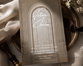 Old Money Wedding Invitation | Brown European Template | Editable Canva Invitation | Digital Download