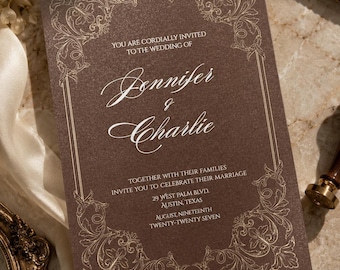 Victorian Brown | Editorial European Wedding Invitation | Editable Canva Invitation | Digital Download