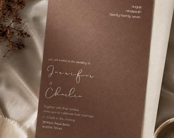 Editorial Brown Wedding Invitation | Modern Romantic Template | Editable Canva Invitation | Digital Download