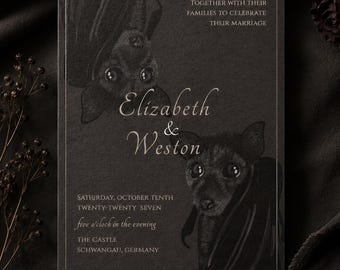 Gothic Bat Fox Wedding Invitation | Dark Romantic Template | Editable Canva Invitation | Digital Download