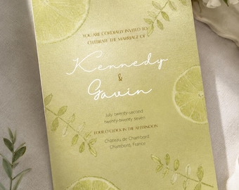 Chartreuse Wedding Invitation | Modern Editorial Green Template | Editable Canva Template | Digital Download