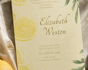 Lemon Olive Wedding Invitation | Mediterranean Invite | Italian Garden  | Editable Canva Template | Summer Wedding