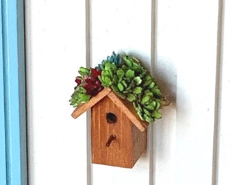 Dollhouse Miniature Birdhouse made of wood - Succulents roof - 1:12 scale - 1 pcs. (GA67)