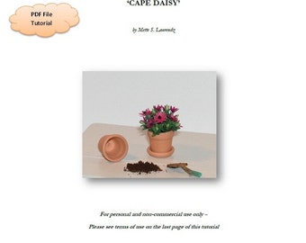 Op de afbeelding: Een tutorial voor het maken van een 1:12 schaal miniatuurbloem, genaamd 'Cape Daisy', in een terracotta pot. De tutorial is van Mette S. Laurendz.