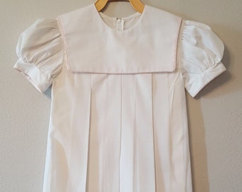 Vintage Girls White Dress with Pink Trimmed Collar- Sizes  6 and  6x- New, never worn