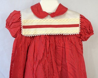 Vintage Red Striped Dress with Removable Collar - Size 3T/4T