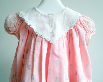 Vintage pink dress with purple flowers and white collar- Size 9 months -new, never worn