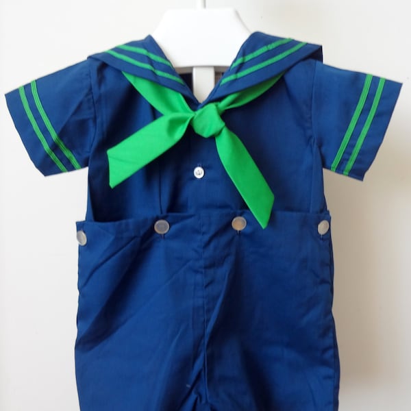 Vintage Navy Baby Boy Sailor Suit with Green-Sizes 12, 18, and 24 months- New, never worn