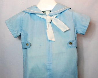 Vintage Boys Baby Blue One Piece Sailor Suit Romper -  size 6 months- New, never worn-as is- Classic Easter Outfit