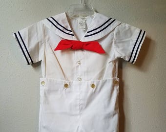 Vintage Boys Classic white sailor suit with red tie- All Sizes- new, never worn