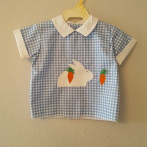Vintage Boys Easter Bunny Shirt in Blue Gingham sizes vary new, never worn SALE image 1