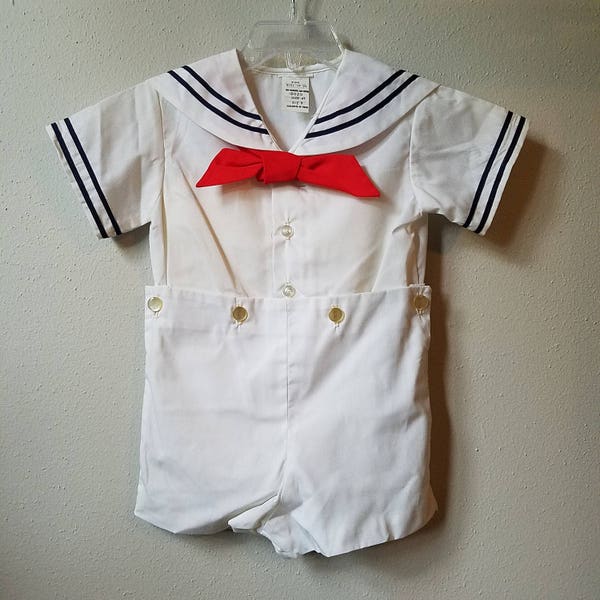 Vintage Boys Classic white sailor suit with red tie- All Sizes- new, never worn