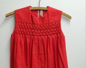 Vintage Girls Red Sleeveless Shift Dress by Florence Eiseman for Harzfeld's- Size 8- Christmas Dress- Party- Smocked - 60s Classic