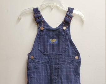 Vintage Boys Navy Blue Plaid Overalls by OshKosh B'gosh- Sizes 18 and 24 months- Twins- BAck to School- Cargo Pants- 80s 90s