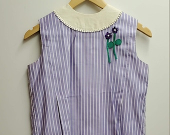 Vintage Girls Purple Striped Shift Dress with Flower Appliques by Anne Lehman for Florence Eiseman- Size 12- Wedding Flower Girl- Tea