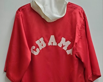 Vintage Boys Boxing "Champ" Robe in Red and White Satin by My Dream- Size Large ( 10)- Halloween Costume- Rocky Balboa- Boxer-Hood