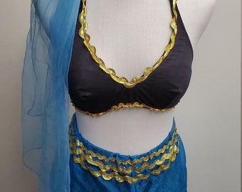 Vintage Woman's Jasmine/ Belly Dancer Costume- Lady Vanderbuilt Black Bikini- Size Small- 80s Handmade- Halloween Costume- Arabian