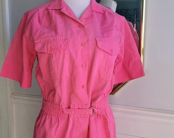 Vintage Woman's Pink Shorts Romper Playset by Ivory- Size M- Belted Waist- Shortalls- Summer- 80s 90s Retro Beach- Miami Florida