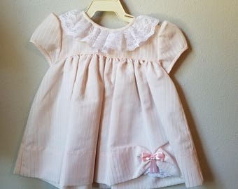 Vintage Girls Pink Dress with White Lace Ruffle Collar and Bow by C.I. Castro - Size  24 months- New, never worn