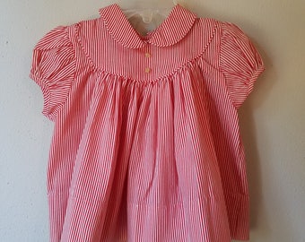 Vintage Girls Red and white stripe dress with peter pan collar -Size 12 months-  New, never worn- Valentines Dress- Candy striper costume