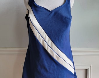 Vintage Badeanzug von Robby Len Fashions- Marineblau mit Weißen Streifen- Größe 42- 50er 60er Jahre- Gidget- Swim Beach- Nautisch- XL Plus