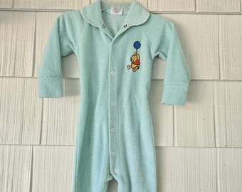 Vintage Winnie-The-Pooh Terry Cloth Footed Pajamas - Sears Size 3B