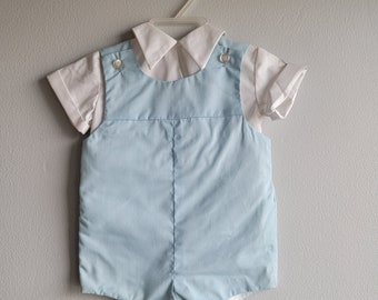 Vintage Boys Blue Jon Jon Romper and White  Shirt - Size 12 months- New, never worn- Baptism- Easter- 1960s Classic